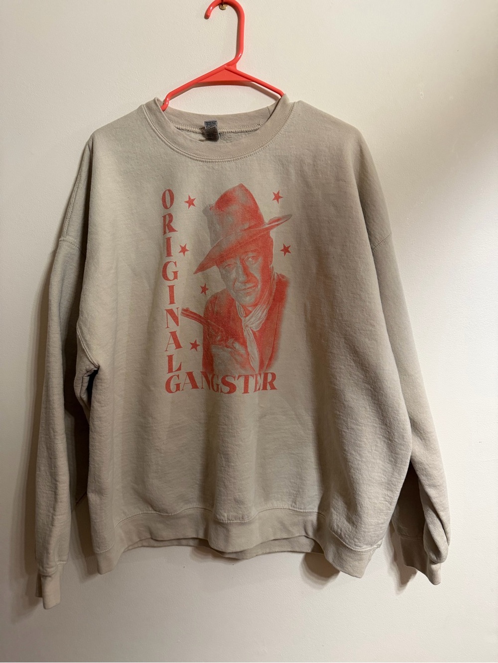 Original Gangster Graphic Crewneck Sweater - Sand with orange print 2X